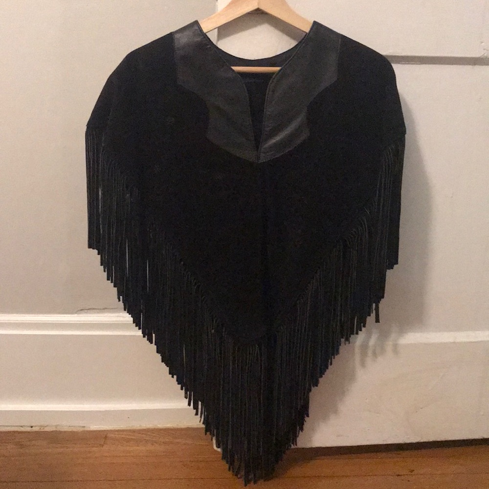 Vintage suede fringe poncho